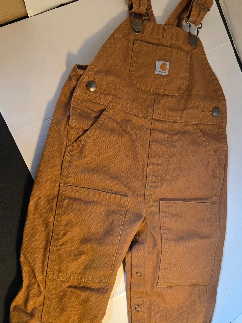 Carhartt Double Knee Bib Overalls Baby Boys 12 Months Brown Cotton Canvas Snap